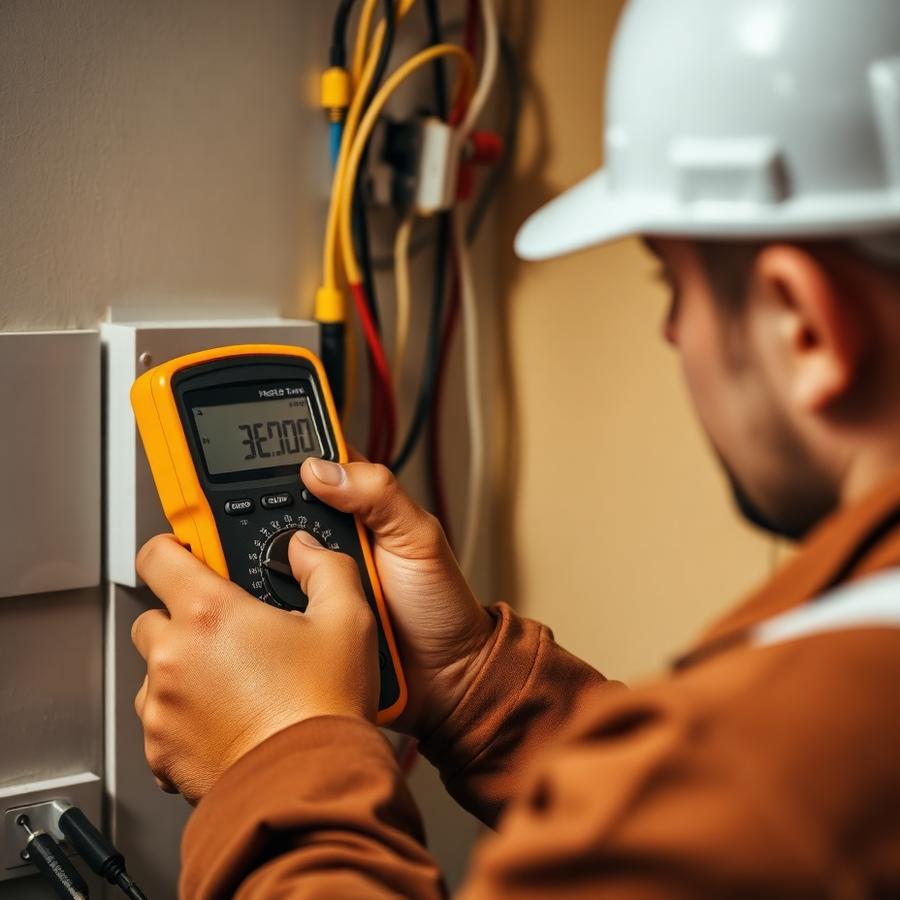Elektriker måler kredsløb med multimeter